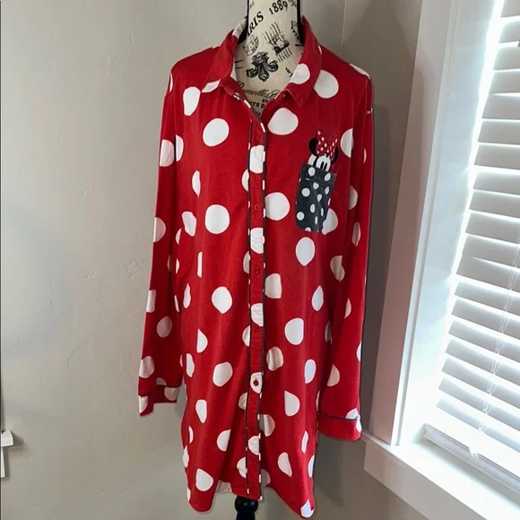Disney Pajama Nightshirt with Red Polka Dots - Picture 1 of 6